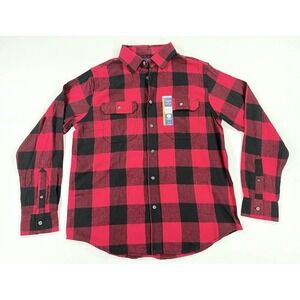 George Mens Flannel Shirt M Medium NWT Red Buffalo Plaid Long Sleeve Button Up